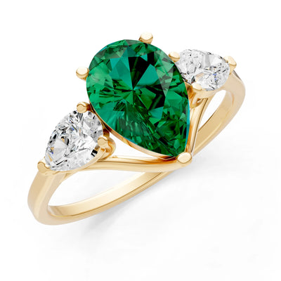 Emerald Three Pear Cut Stone Ring