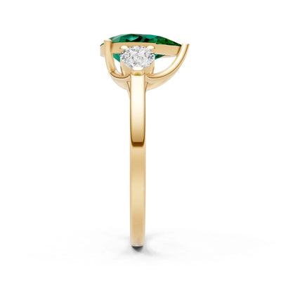 Emerald Three Pear Cut Stone Ring