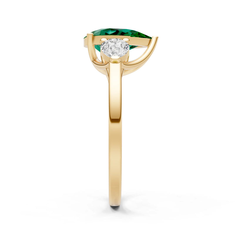 Emerald Three Pear Cut Stone Ring