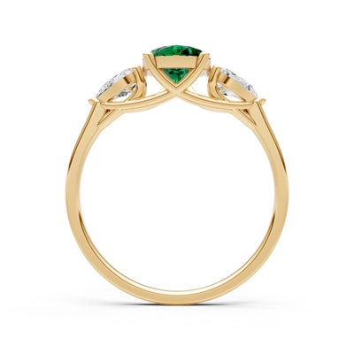 Emerald Three Pear Cut Stone Ring