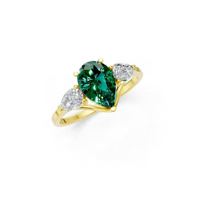 Emerald Three Pear Cut Stone Ring