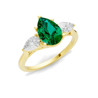 Emerald Three Pear Cut Stone Ring