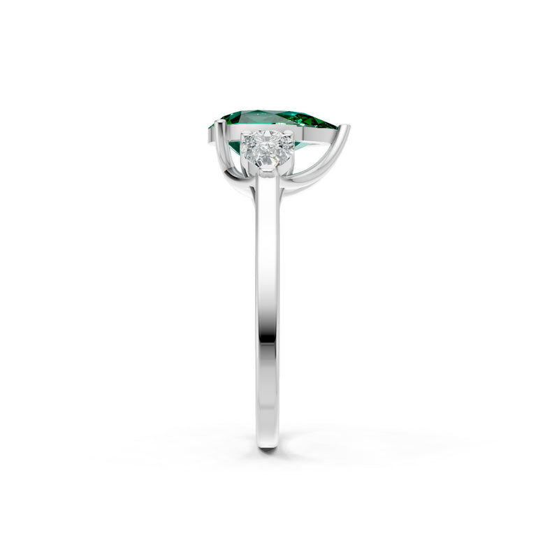 Emerald Three Pear Cut Stone Ring