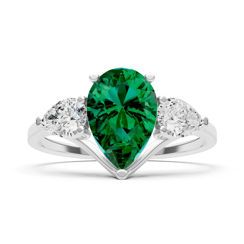 Emerald Three Pear Cut Stone Ring