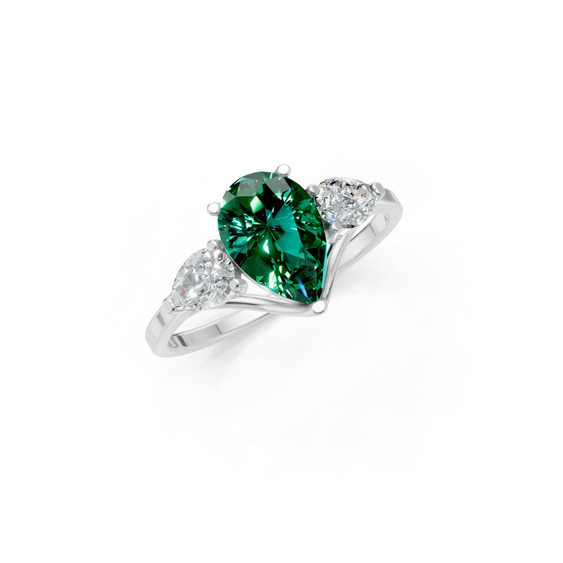 Emerald Three Pear Cut Stone Ring