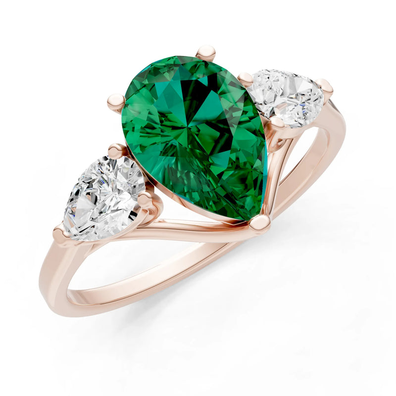 Emerald Three Pear Cut Stone Ring
