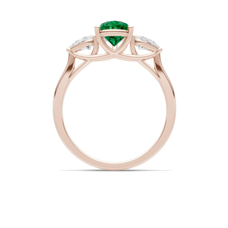 Emerald Three Pear Cut Stone Ring