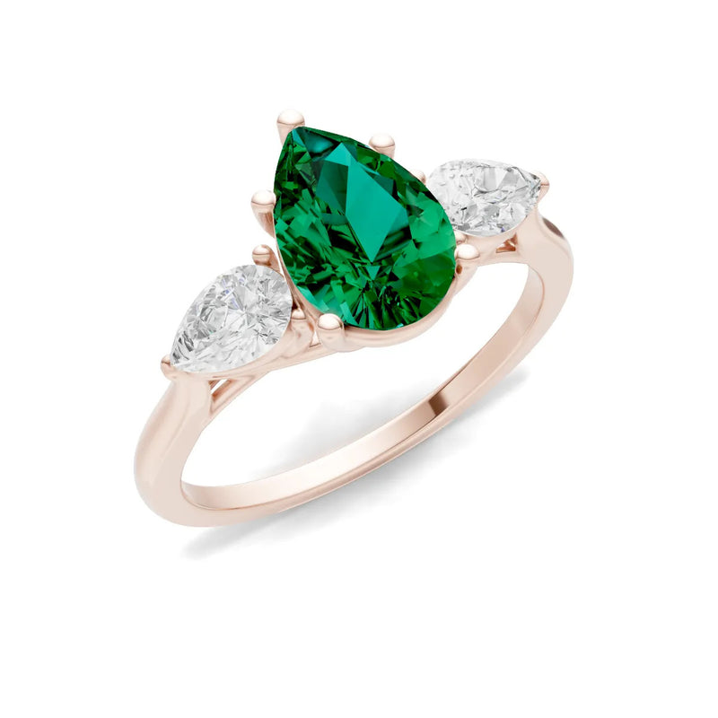 Emerald Three Pear Cut Stone Ring