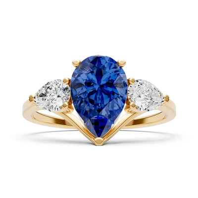 Blue Sapphire Three Pear Cut Stone Ring
