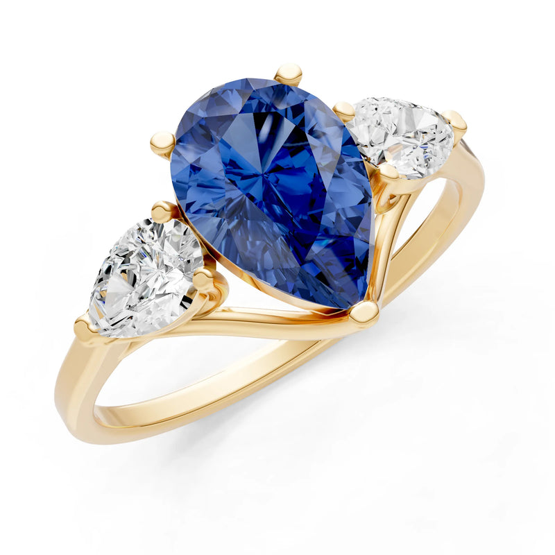 Blue Sapphire Three Pear Cut Stone Ring