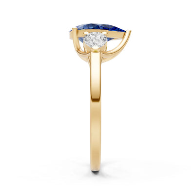 Blue Sapphire Three Pear Cut Stone Ring