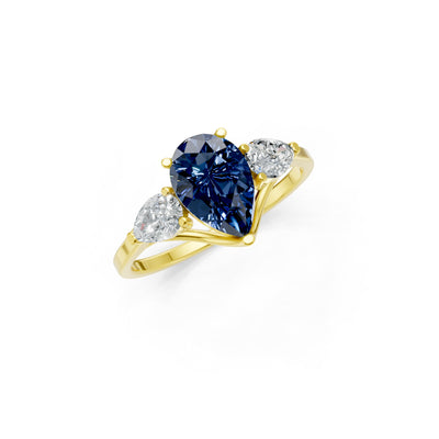 Blue Sapphire Three Pear Cut Stone Ring