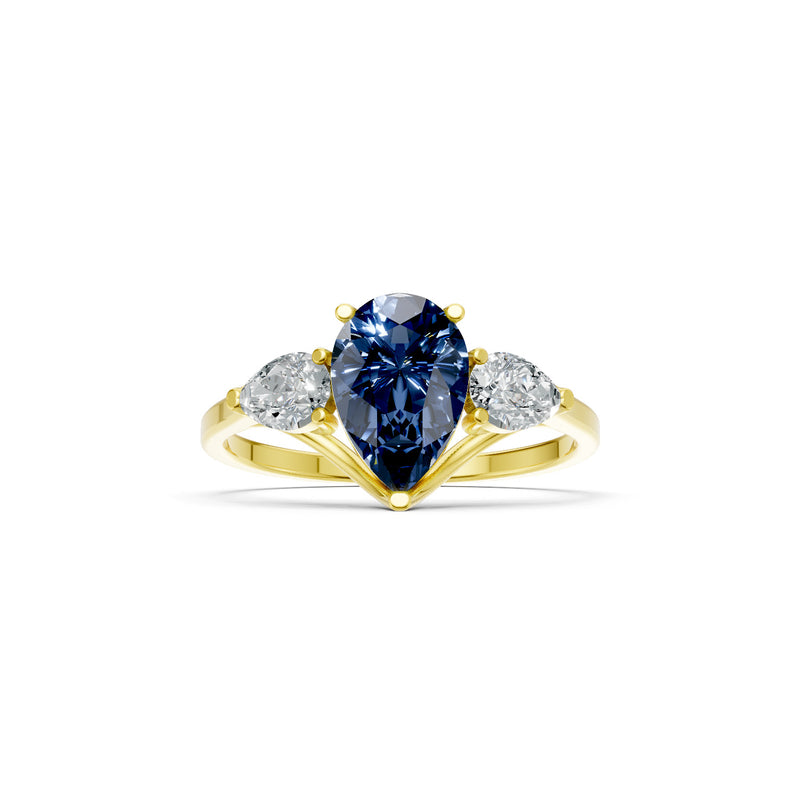 Blue Sapphire Three Pear Cut Stone Ring