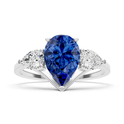 Blue Sapphire Three Pear Cut Stone Ring