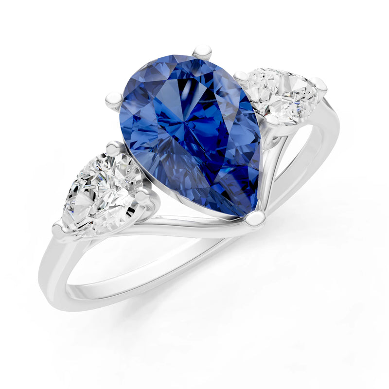 Blue Sapphire Three Pear Cut Stone Ring