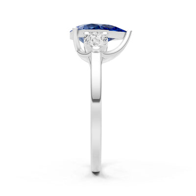 Blue Sapphire Three Pear Cut Stone Ring