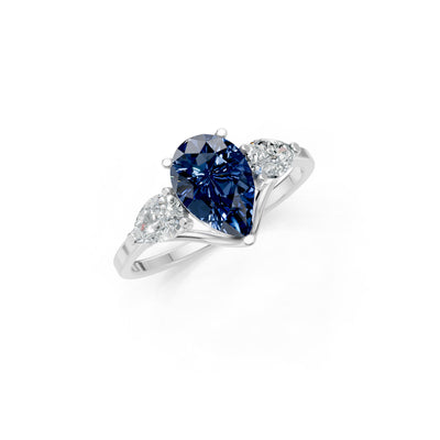 Blue Sapphire Three Pear Cut Stone Ring