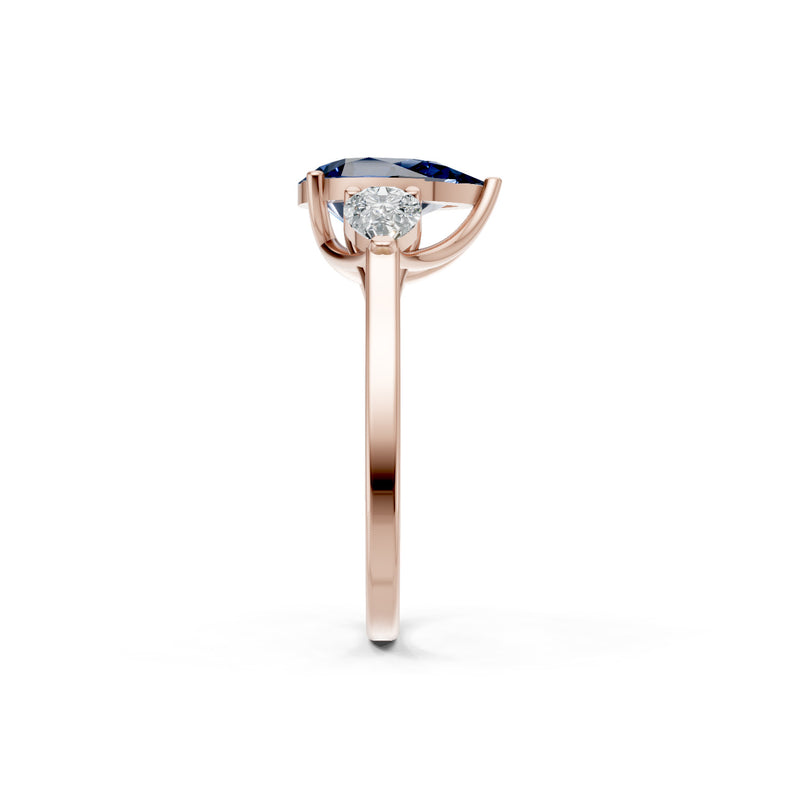 Blue Sapphire Three Pear Cut Stone Ring