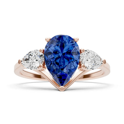 Blue Sapphire Three Pear Cut Stone Ring