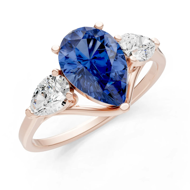 Blue Sapphire Three Pear Cut Stone Ring