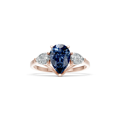 Blue Sapphire Three Pear Cut Stone Ring