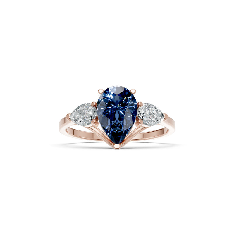 Blue Sapphire Three Pear Cut Stone Ring