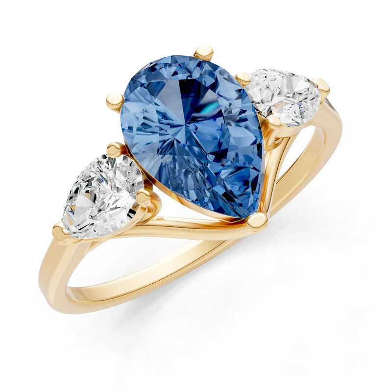 London Blue Topaz Three Pear Cut Stone Ring