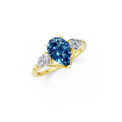 London Blue Topaz Three Pear Cut Stone Ring