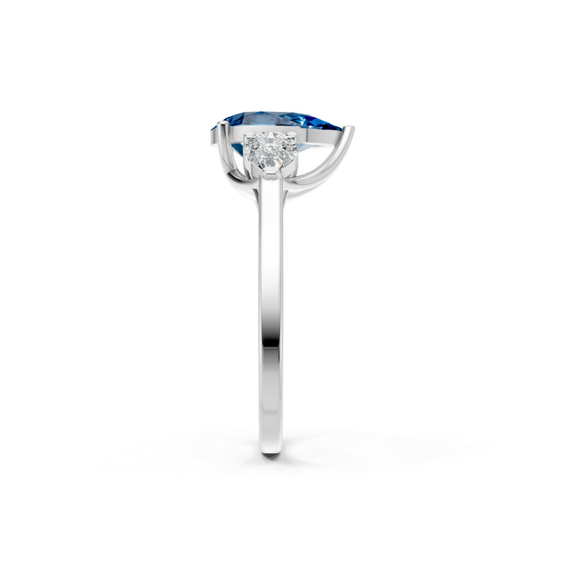 London Blue Topaz Three Pear Cut Stone Ring