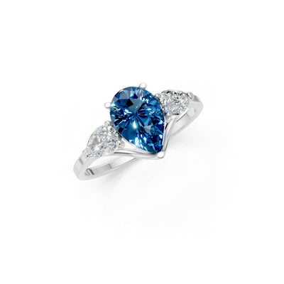 London Blue Topaz Three Pear Cut Stone Ring