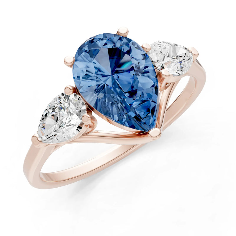 London Blue Topaz Three Pear Cut Stone Ring