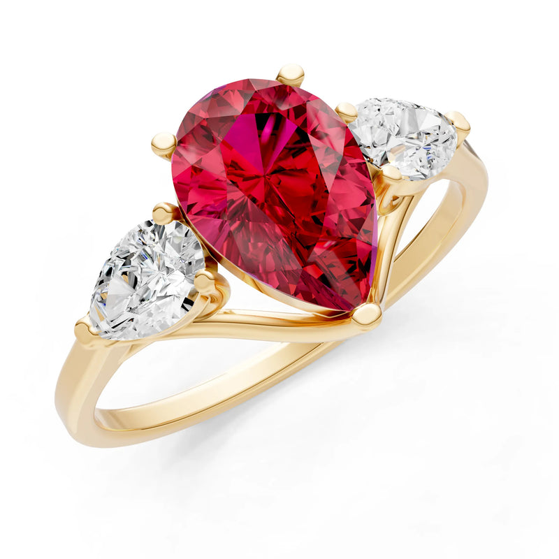 Ruby Three Pear Cut Stone Ring