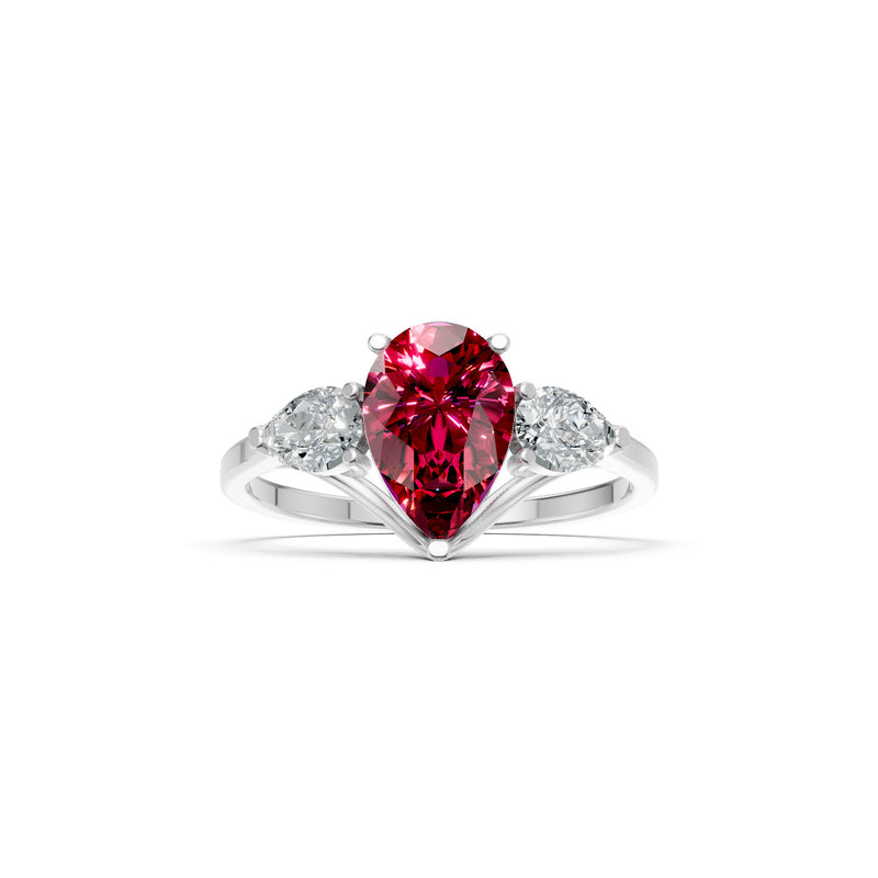 3 Pear Shape Gemstone with Lab-grown Diamond Pear Shape Ring