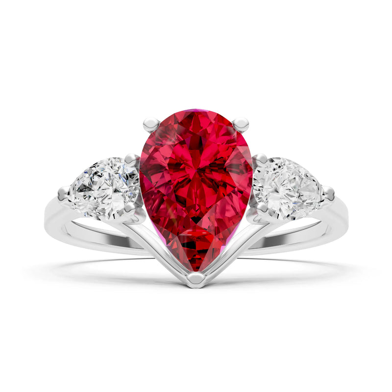 Ruby Three Pear Cut Stone Ring
