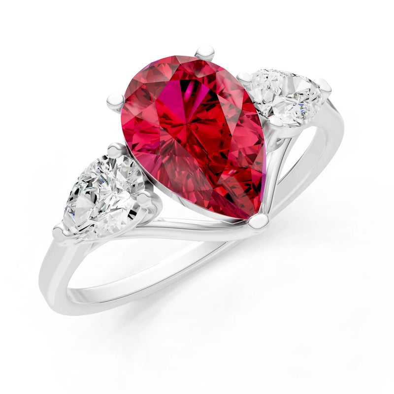 Ruby Three Pear Cut Stone Ring