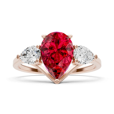 Ruby Three Pear Cut Stone Ring