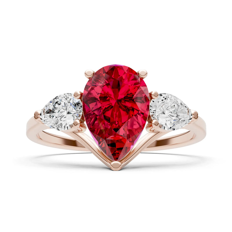 Ruby Three Pear Cut Stone Ring