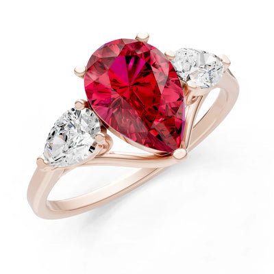 Ruby Three Pear Cut Stone Ring