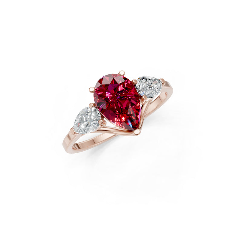 Ruby Three Pear Cut Stone Ring