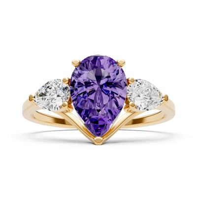 Amethyst Three Pear Cut Stone Ring