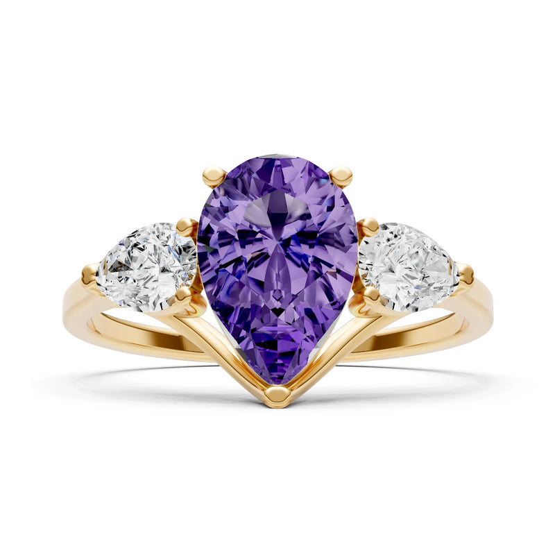 Amethyst Three Pear Cut Stone Ring