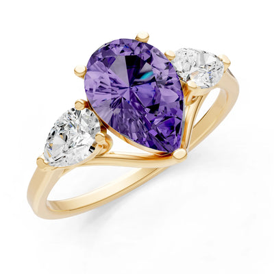 Amethyst Three Pear Cut Stone Ring