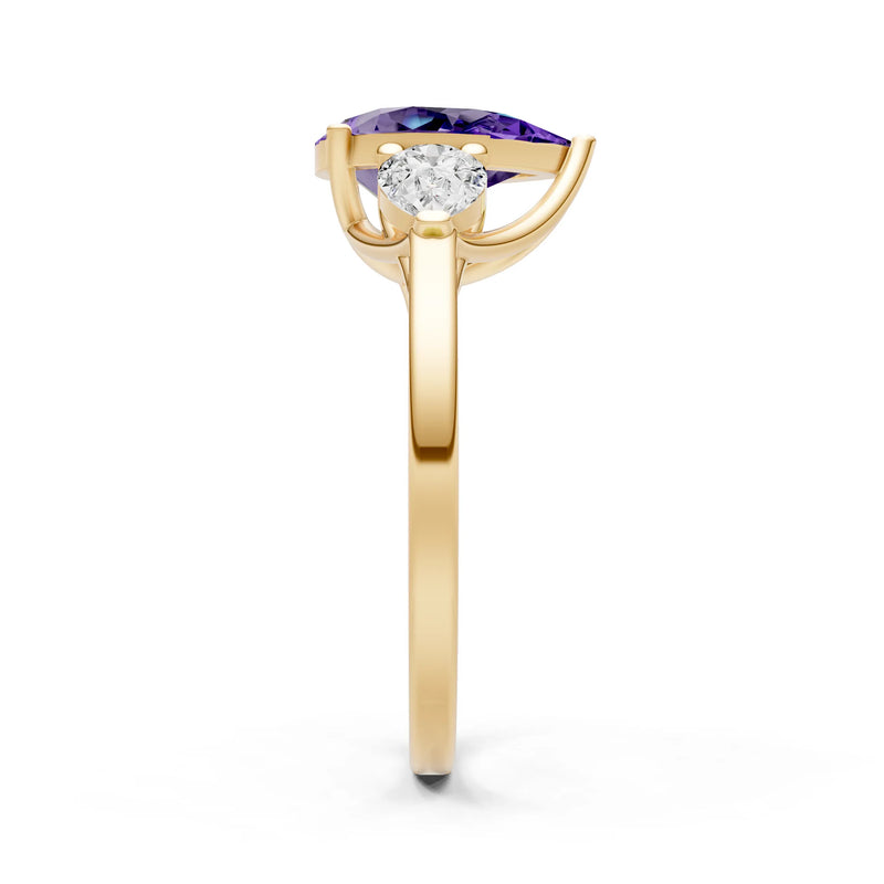 Amethyst Three Pear Cut Stone Ring