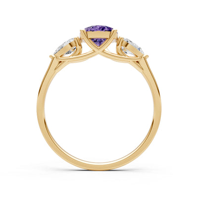 Amethyst Three Pear Cut Stone Ring
