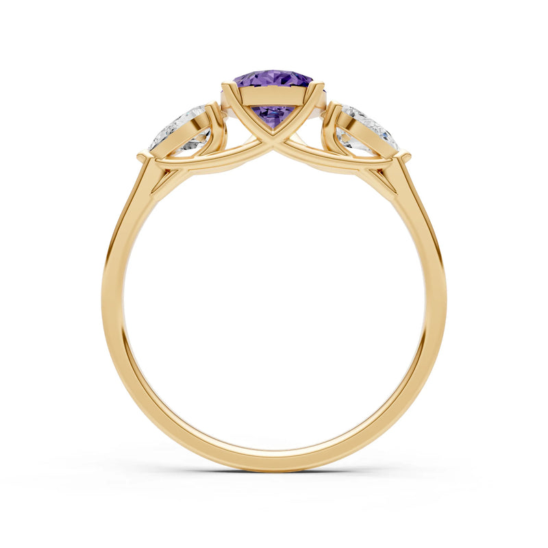 Amethyst Three Pear Cut Stone Ring