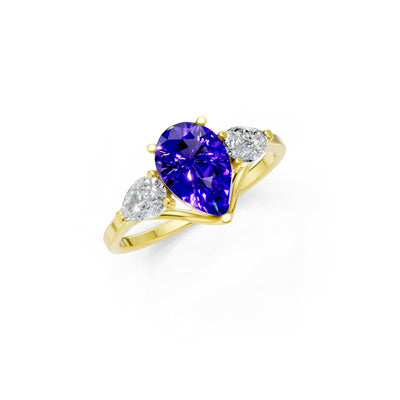 Amethyst Three Pear Cut Stone Ring