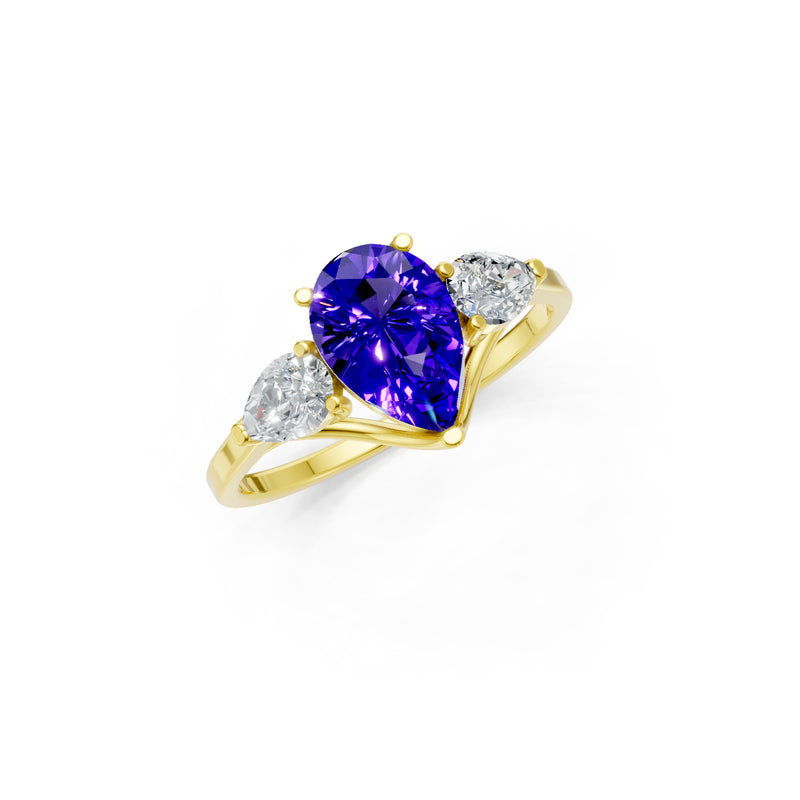 Amethyst Three Pear Cut Stone Ring