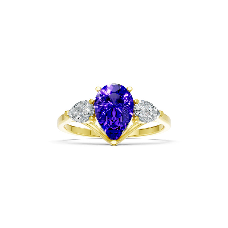 Amethyst Three Pear Cut Stone Ring
