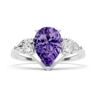 Amethyst Three Pear Cut Stone Ring