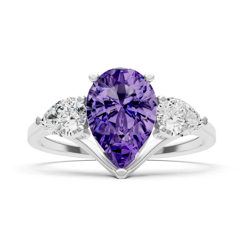 Amethyst Three Pear Cut Stone Ring